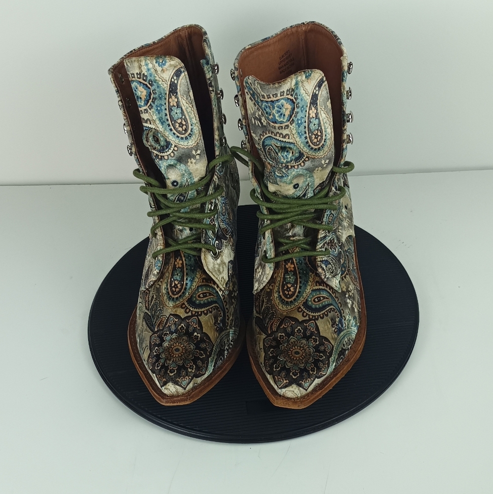 Jeffrey Campbel Elmcroft Velvet Paisley Western Lace-Up Boots Size 10M